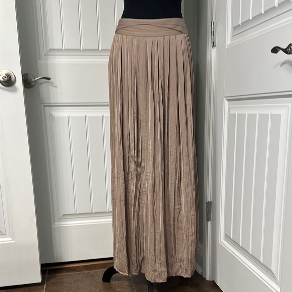 Neutral Taupe Maxi Skirt - Women's Pleated Long Skirt